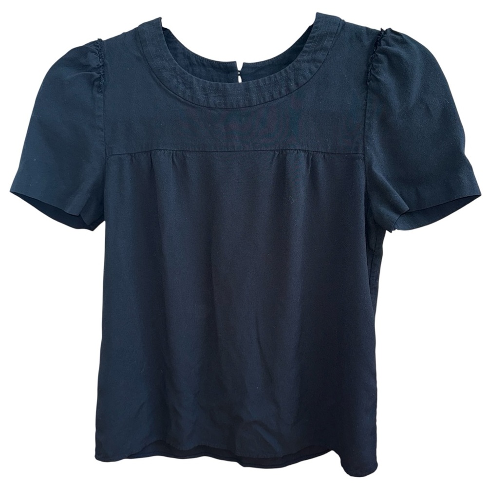J Crew Women’s Black Puff Sleeve Short Sleeve‎ Blouse Size 2